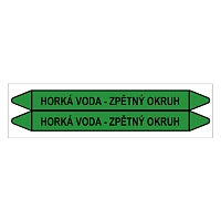 Značení potrubí, horká voda - zpětný okruh,2 ks, 450 × 52 mm
